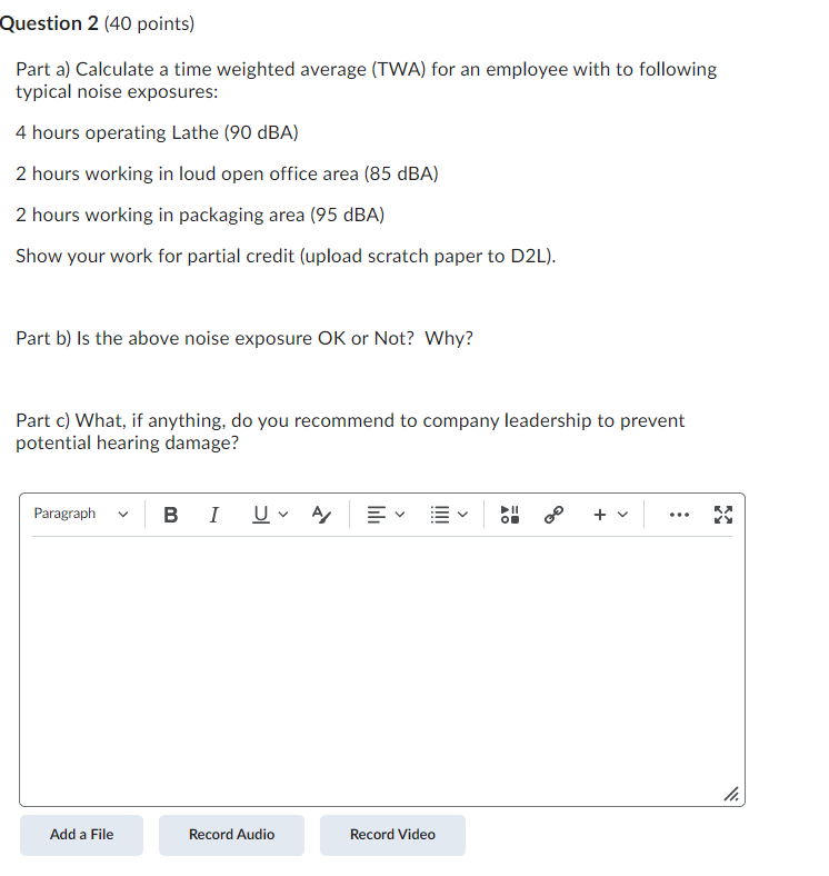 Part a) Calculate a time weighted average (TWA)