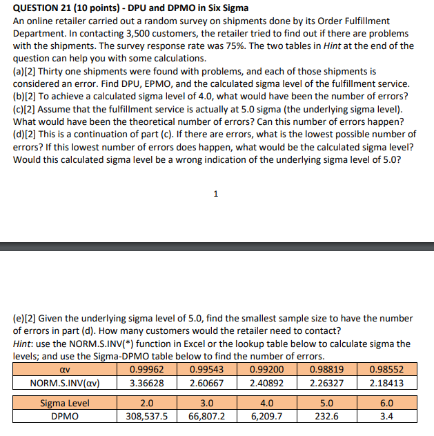 Please show calculations QUESTION 21 (10 points)