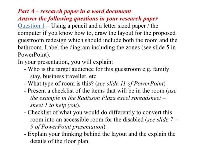 draw Part A - research paper in a word document