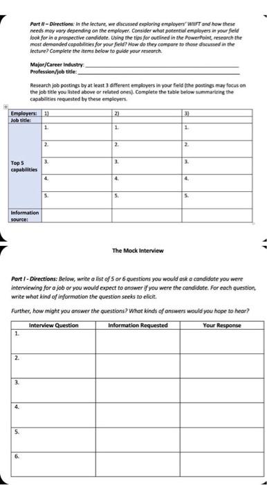 Part 1 - Directions in the lecture, we discussed
