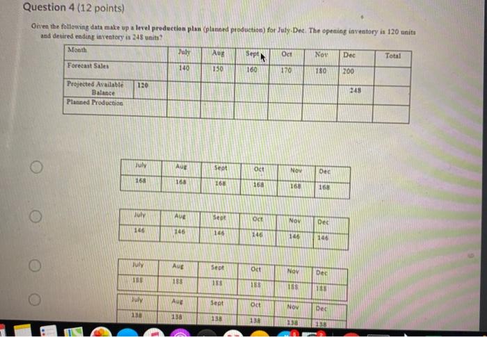 Question 4 (12 points) Given the following data