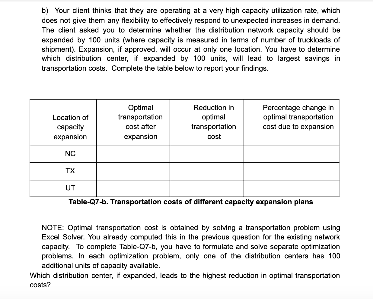 Solve 7b and use this excel sheet and table from
