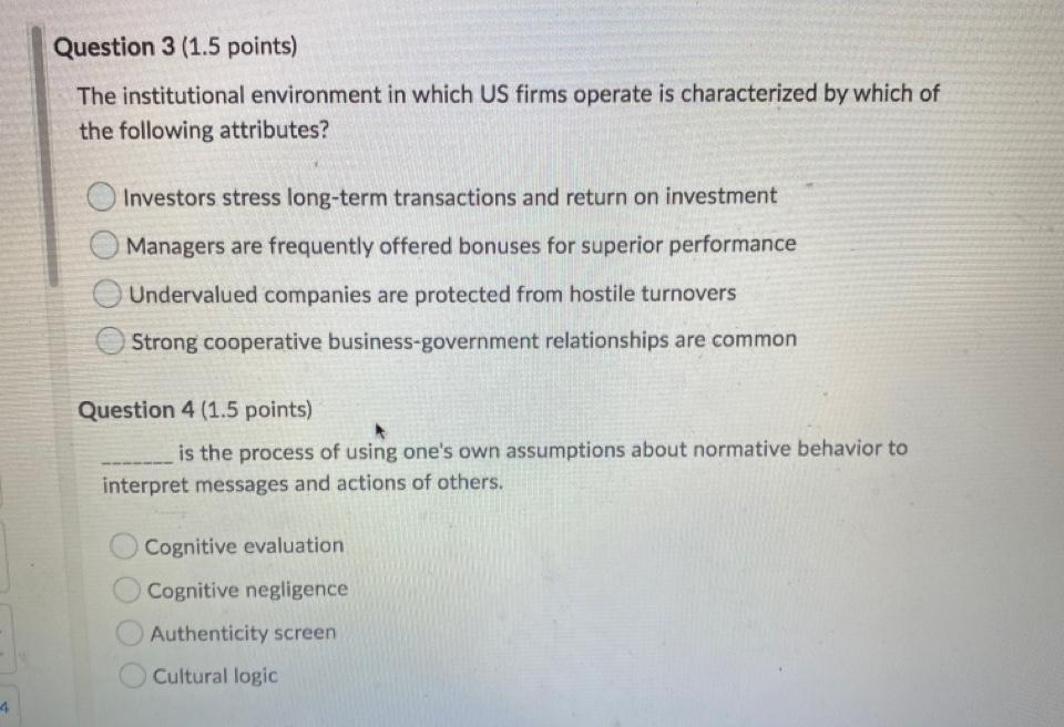 Question 3 (1.5 points) The institutional