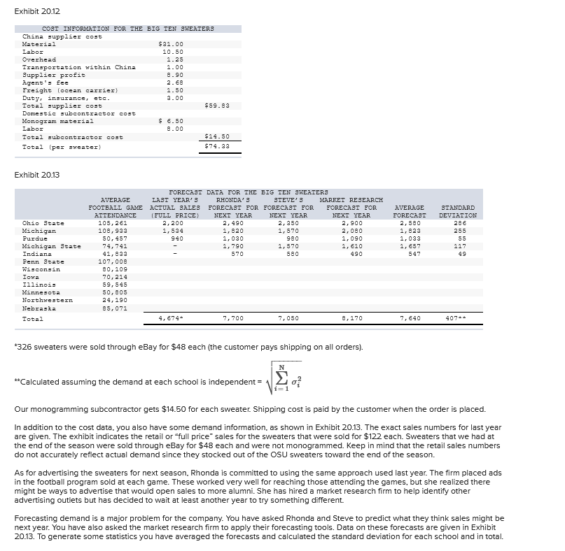 Analytics Exercise 20-1 (Algo) Big1OSweaters.com