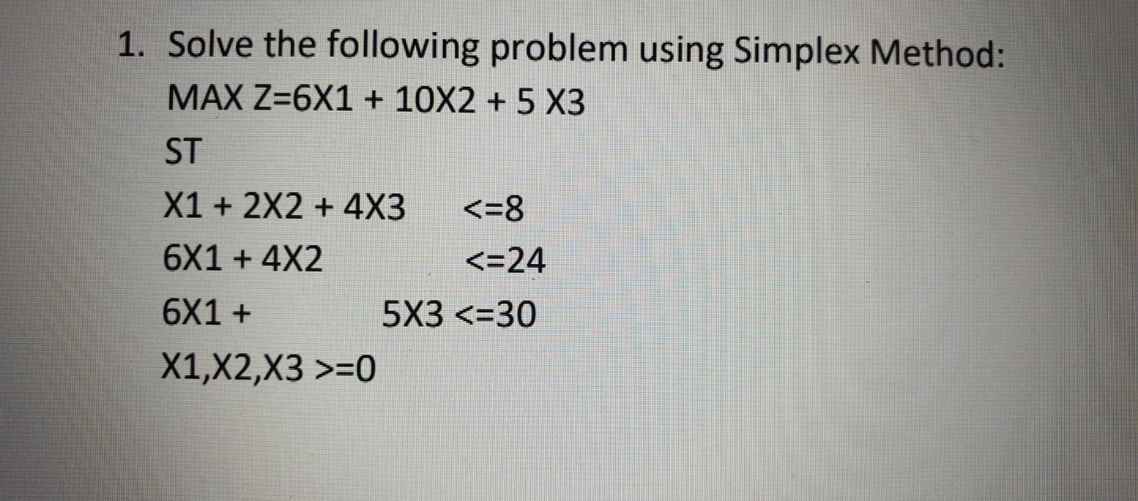 using Excel 1. Solve the following problem using