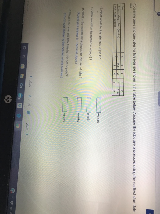 Processing times and due dates for five jobs are