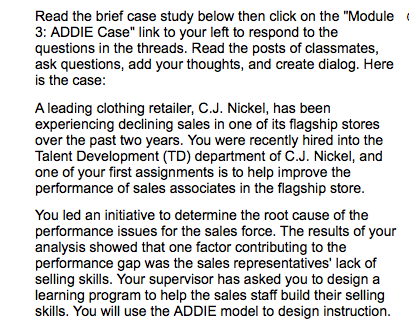 Read the brief case study below then click on the