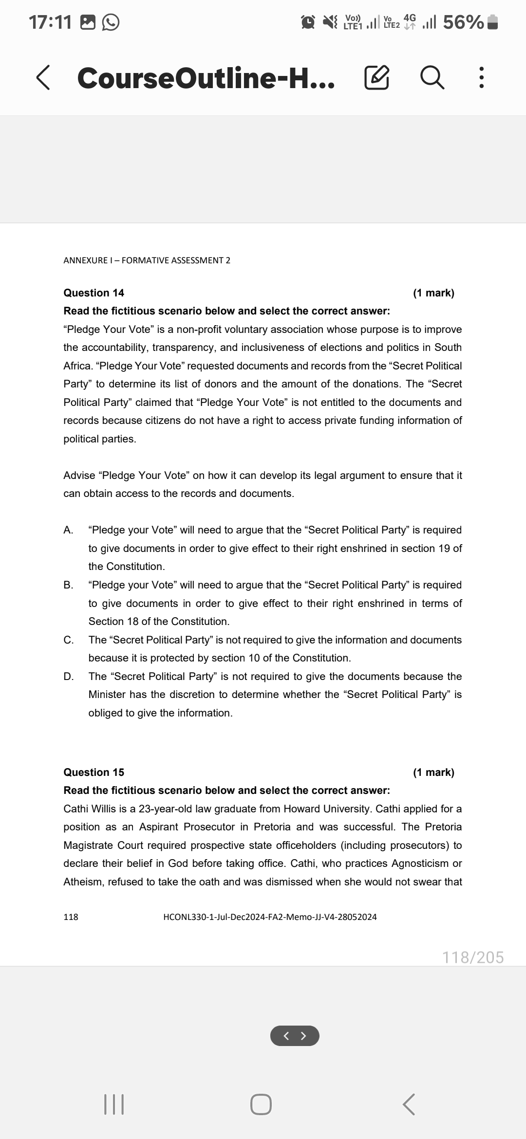 17:10 B (O N Dl 0l 56% @ { CourseOutline-H... Q :