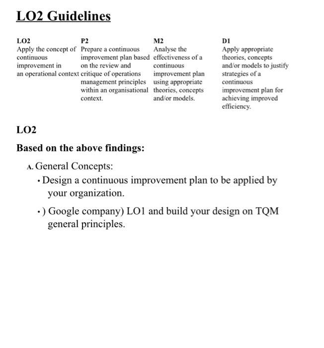 please quickly LO2 Guidelines LO2 P2 D1 Apply the