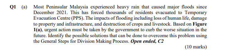Q1 (a) Most Peninsular Malaysia experienced heavy