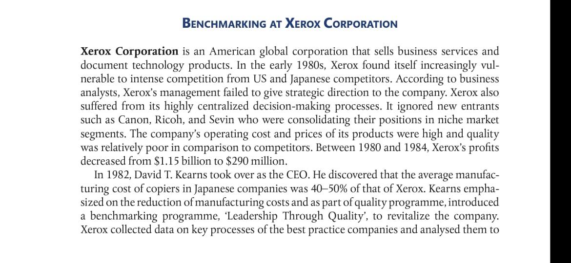 Carefully read the case study of Xerox