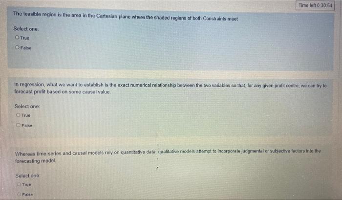 Time left 0:30:54 The feasible region is the area