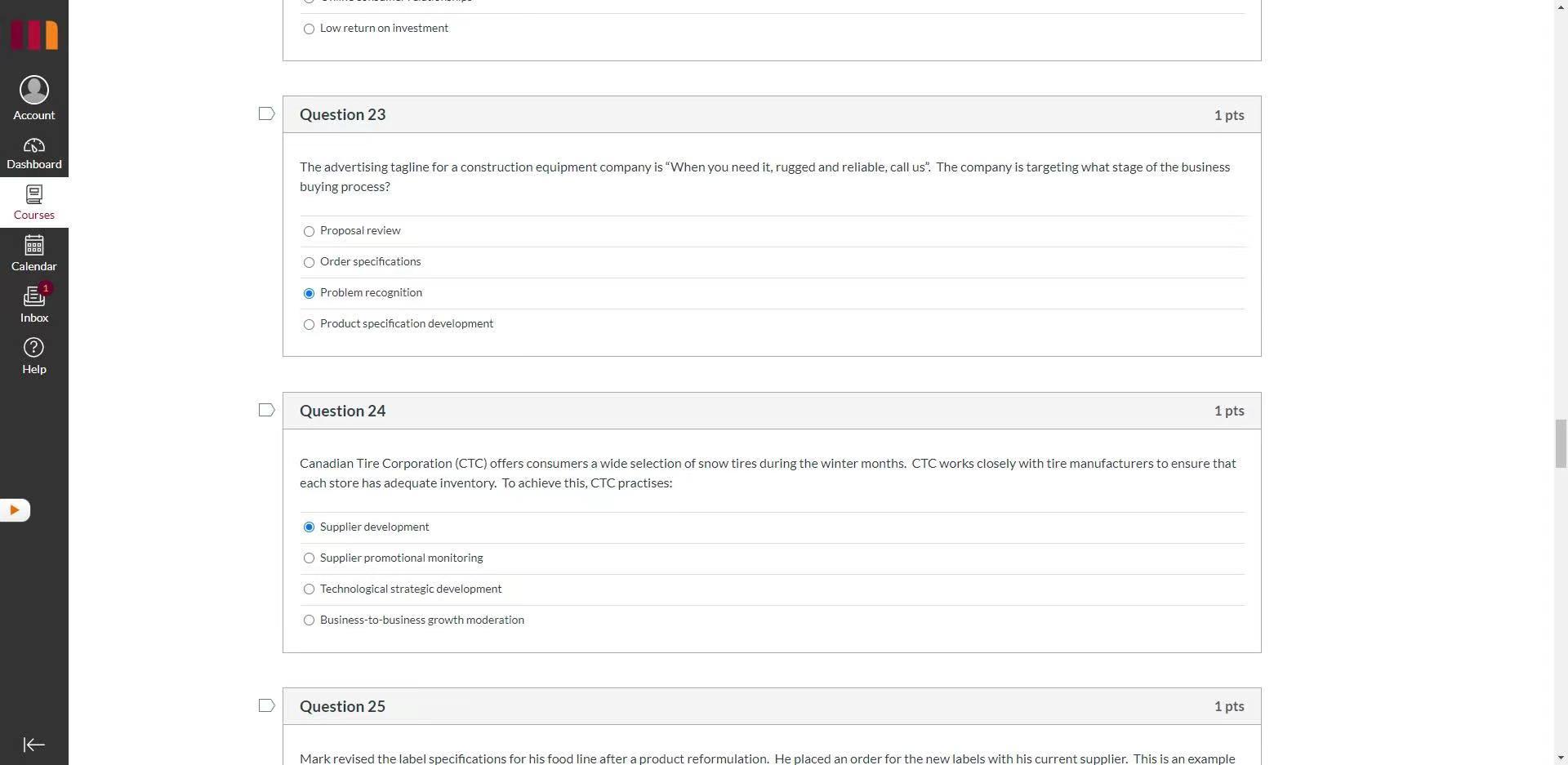 O Low return on investment Account Question 23 1