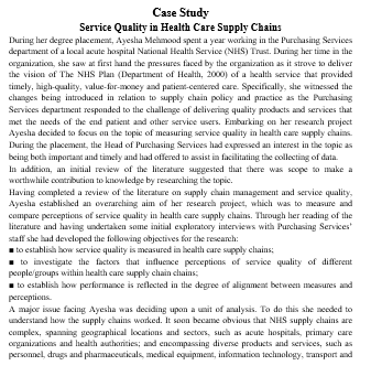 Case Study Service Quality in Health Care Supply
