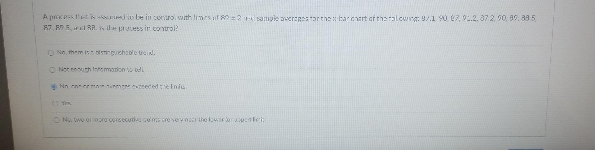 A process that is assumed to be in control with