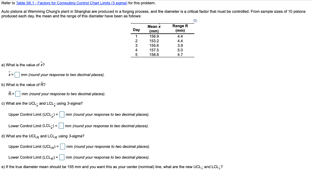Refer to Table 56.1 - Factors for Computing