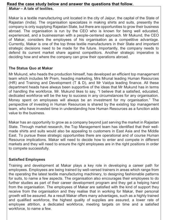 Read the case study below and answer the