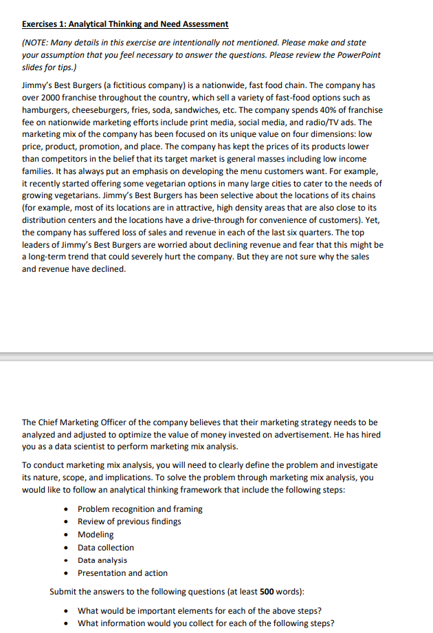 Exercises 1: Analytical Thinking and Need