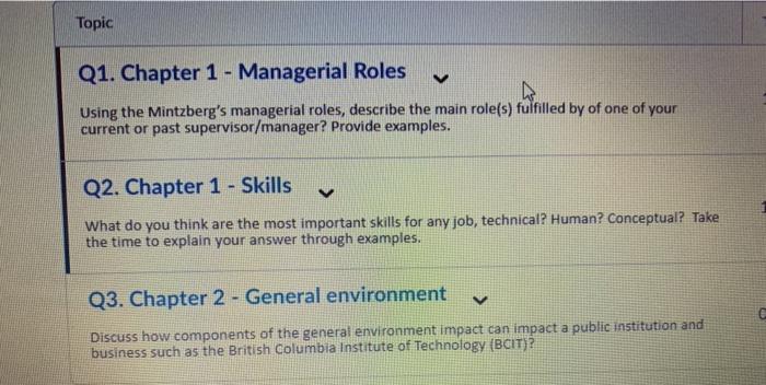 Topic Q1. Chapter 1 - Managerial Roles V Using