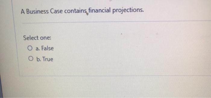 A Business Case contains financial projections.