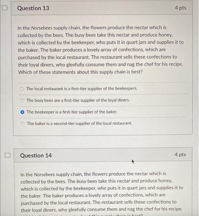 are these answers correct? D Question 13 4 pts In