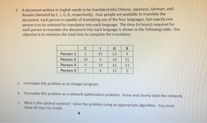 2. A document written in English needs to be