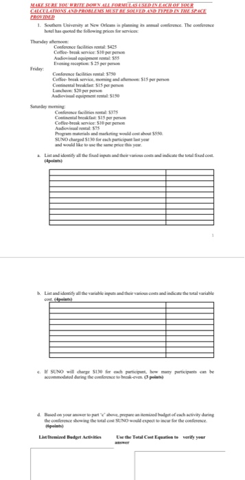 Answer questions 1A through 1D completely MAKE
