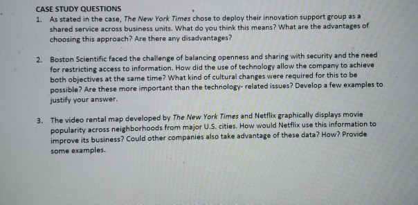CASE STUDY QUESTIONS 1. As stated in the case.