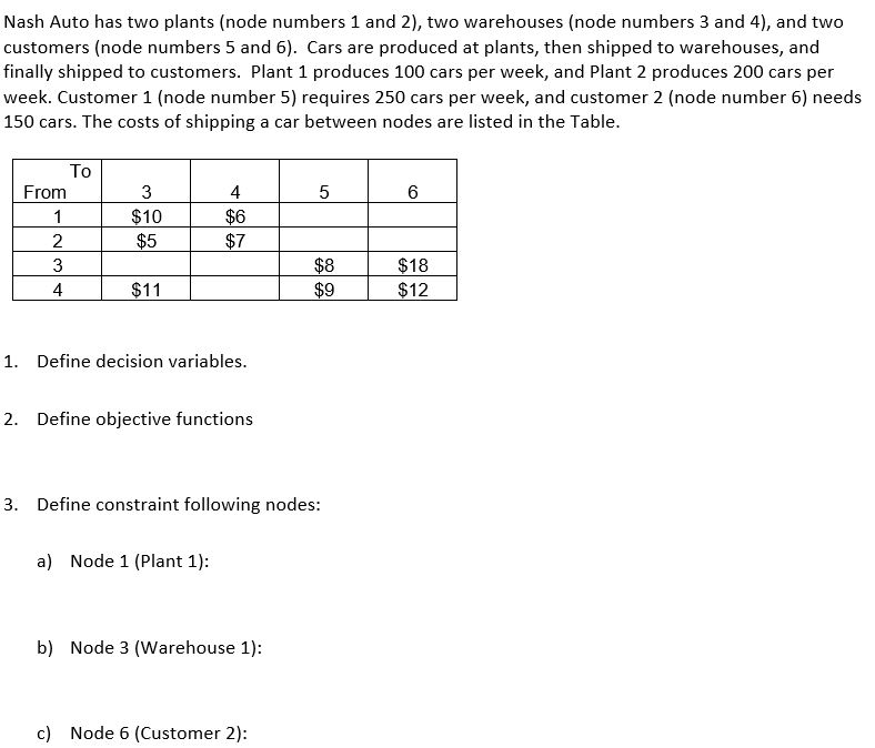 Nash Auto has two plants (node numbers 1 and 2),