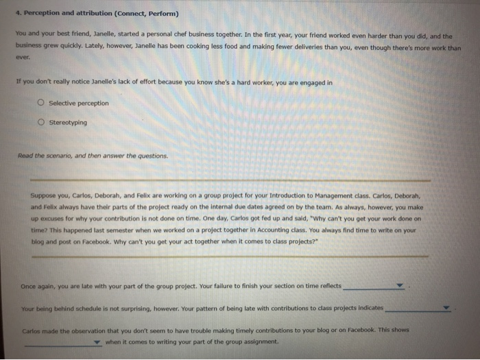 4. Perception and attribution (Connect, Perform)