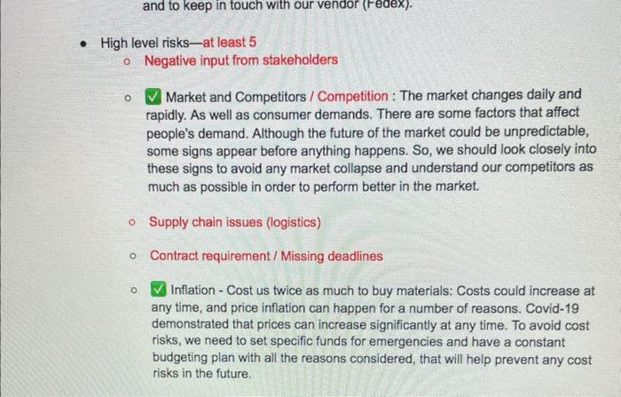 write a paragraph for the red high level risk