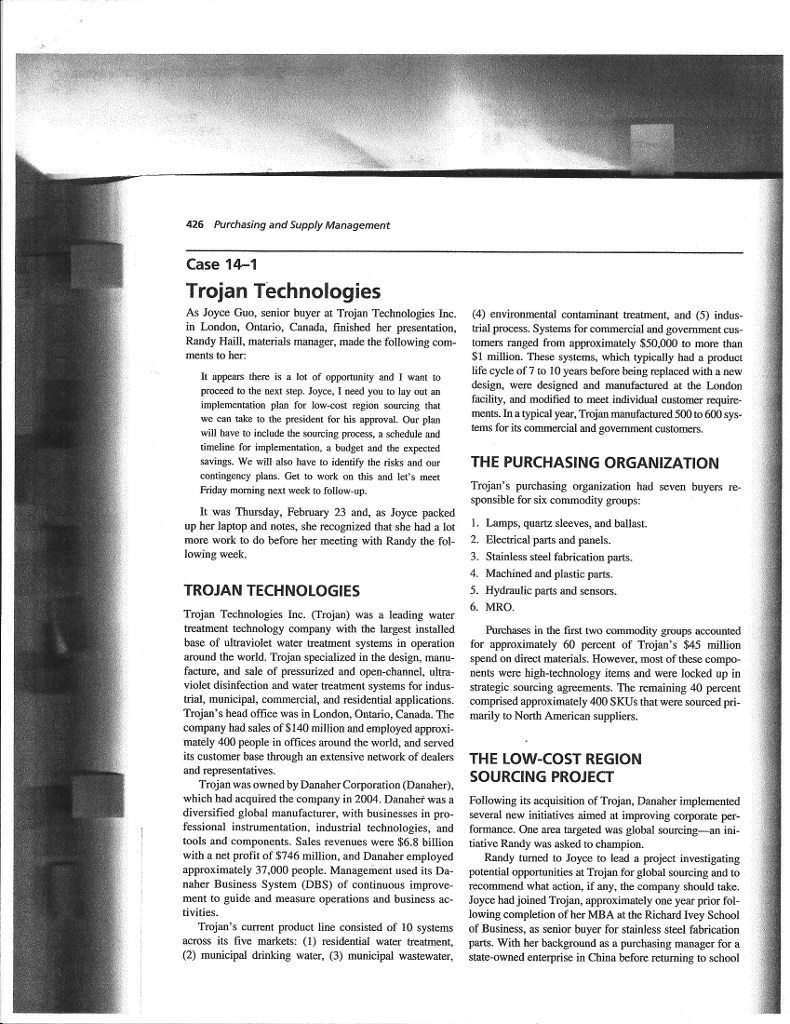 Case 14-1 Trojan Technology 1) Other than