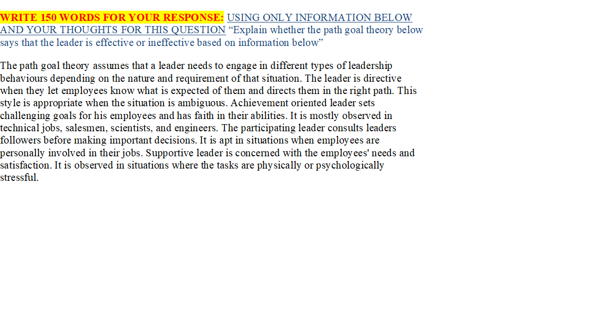 WRITE 150 WORDS FOR YOUR RESPONSE: USING ONLY