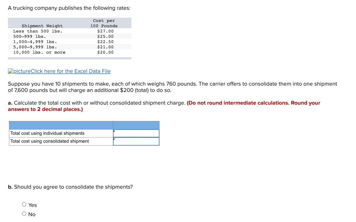 A trucking company publishes the following rates:
