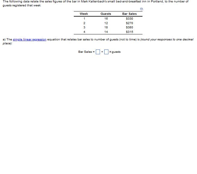 a) The simple linear regression equation that