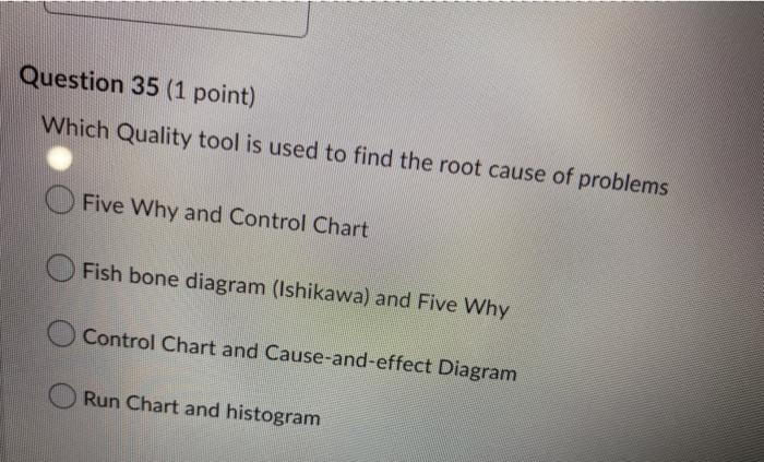 Question 35 (1 point) Which Quality tool is used