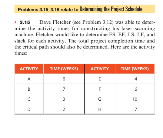 Problems 3.15-3.16 relate to Determining the