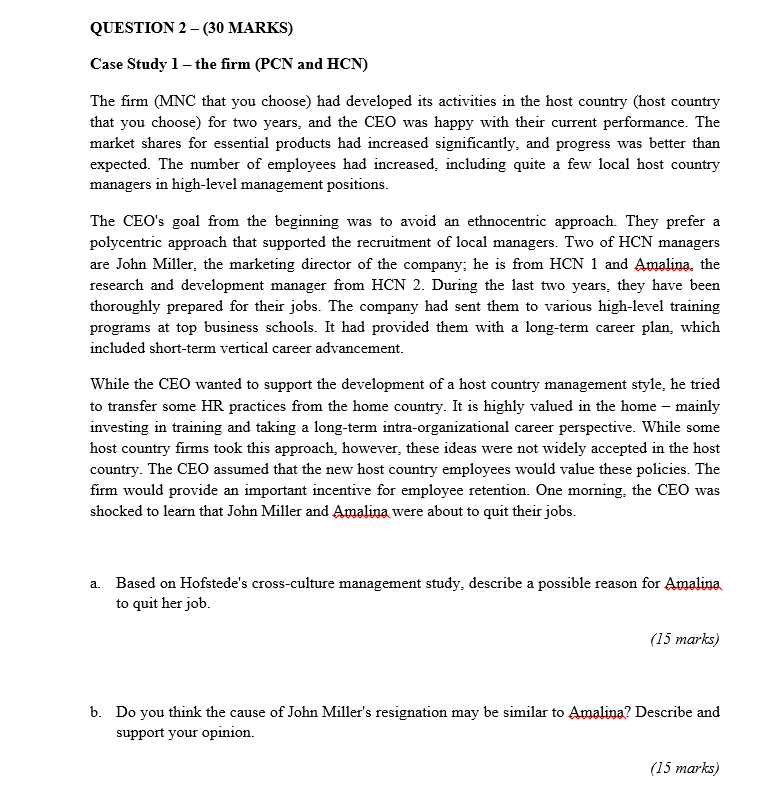 International Human Resource Management QUESTION