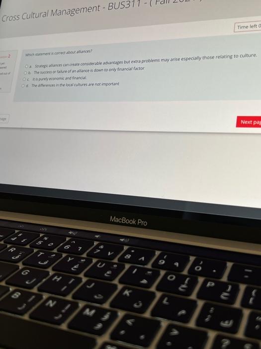 Cross Cultural Management - BUS311 Time left 2