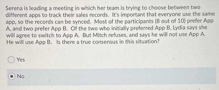 Serena is leading a meeting in which her team is