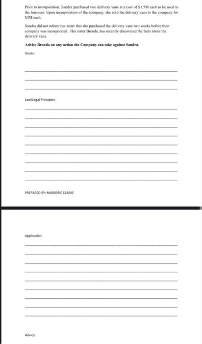 company law Prior to incorporation, Sandra