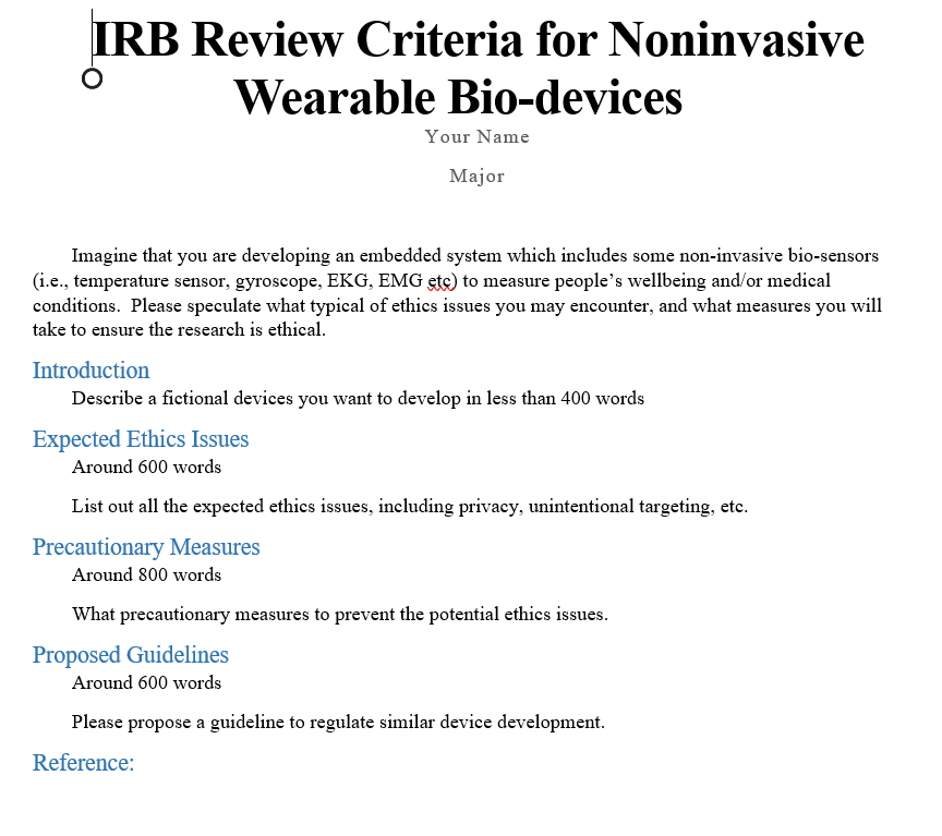 IRB Review Criteria for Noninvasive Wearable