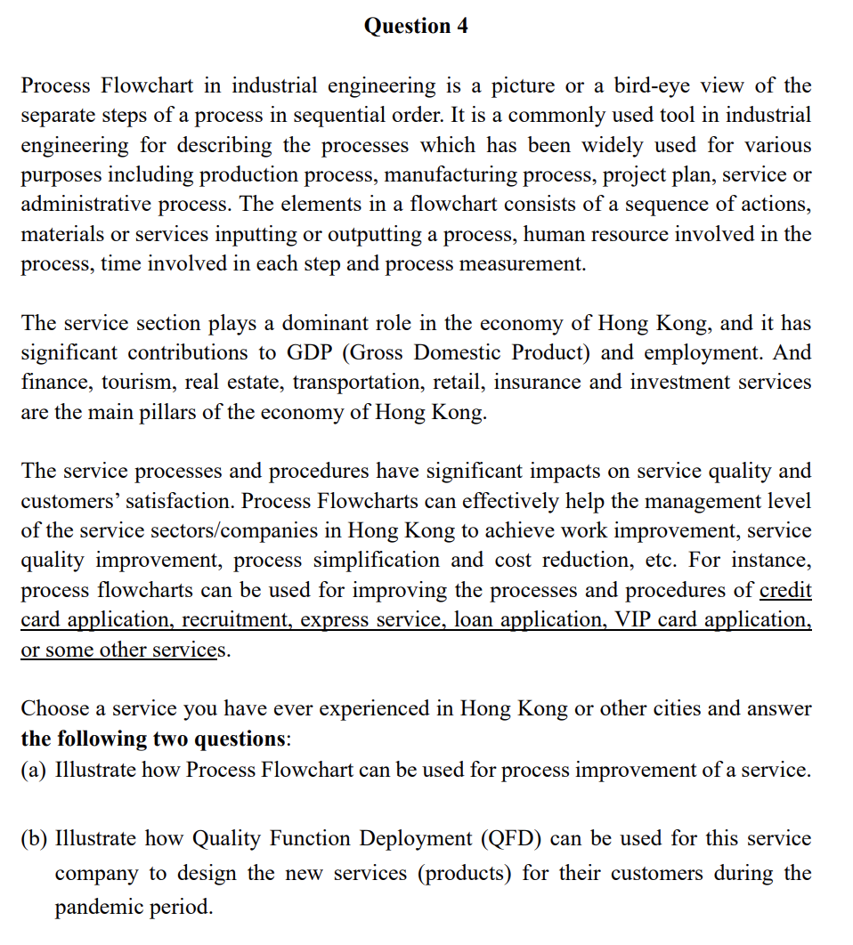 Question 4 Process Flowchart in industrial