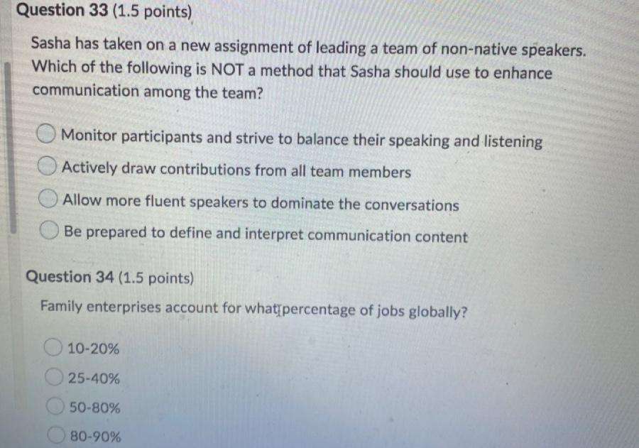 Question 35 (1.5 points) Organizational structure