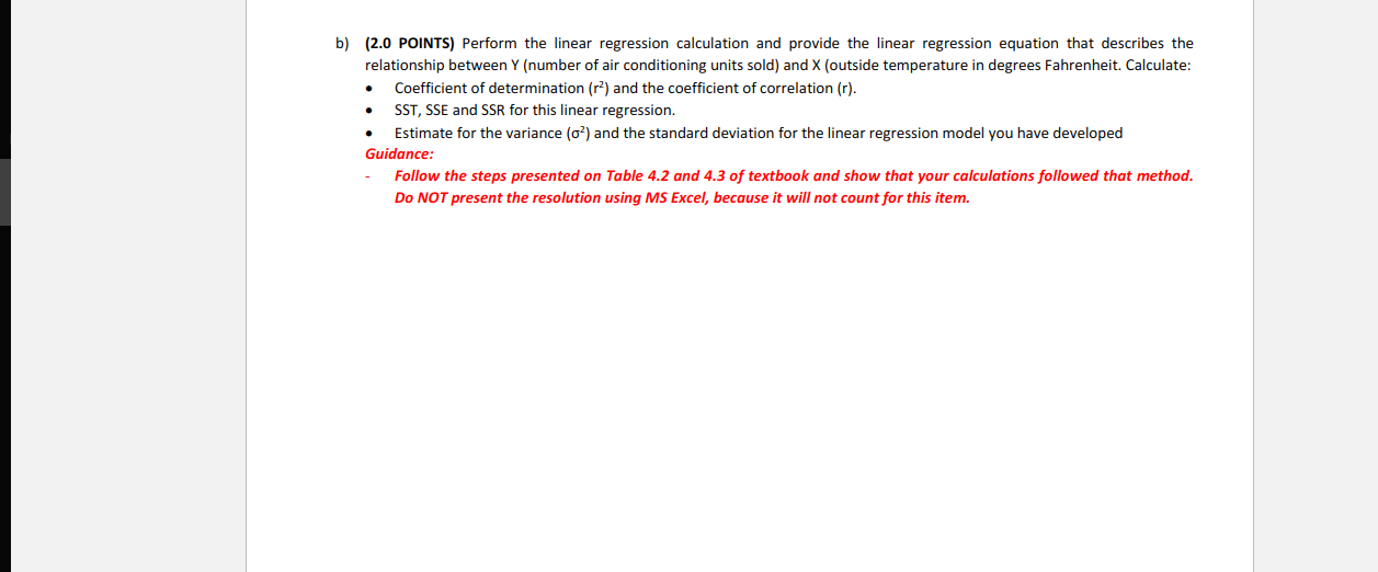 b) (2.0 POINTS) Perform the linear regression