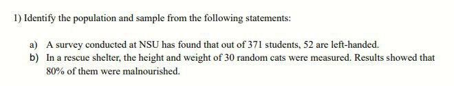 1) Identify the population and sample from the