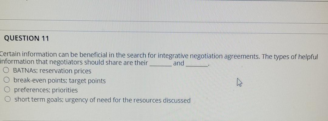 QUESTION 11 and Certain information can be