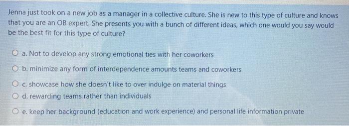 Jenna just took on a new job as a manager in a