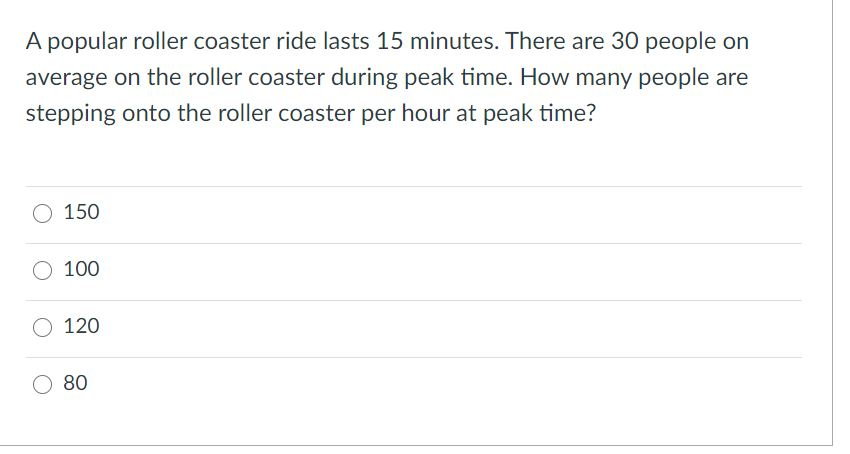 A popular roller coaster ride lasts 15 minutes.
