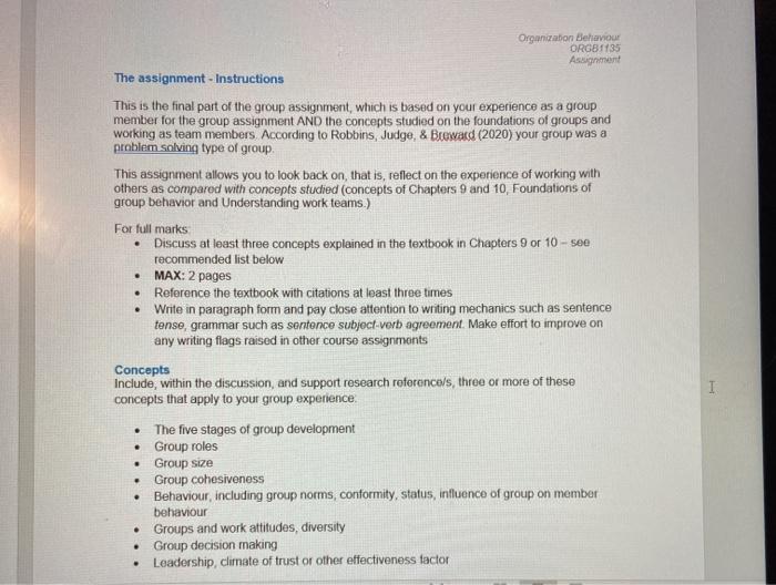. . Organization Behaviour ORGB1135 Assignment